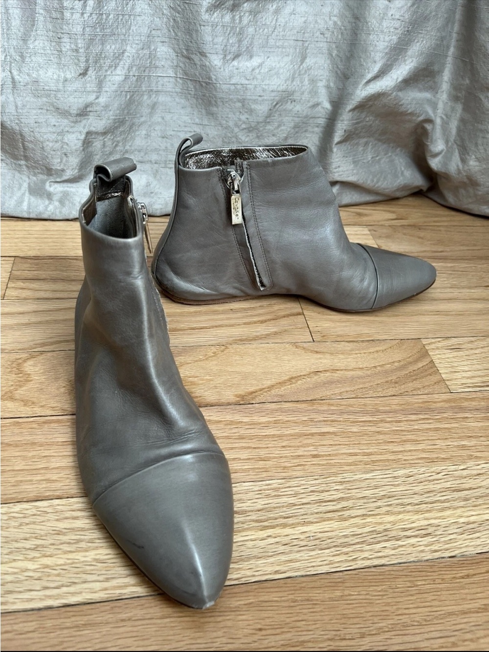 Calvin Klein Collection Grey Pointed Toe Leather Ankle Booties